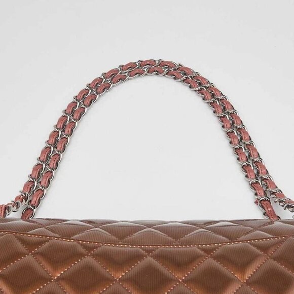 Chanel Bronze Striated Quilted Patent Leather Classic Maxi Double Flap Bag - Picture 3 of 11